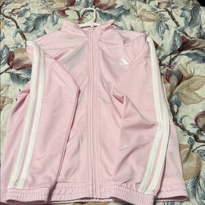 Adidas Women Light Pink Jacket with White Stripes